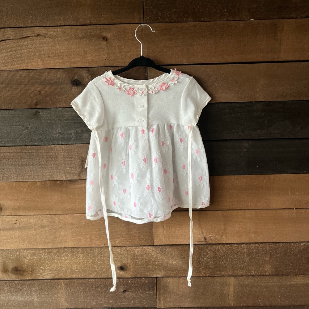 Vintage White and Pink Daisy Embroidered Baby Dress Size 12M - Picture 7 of 9